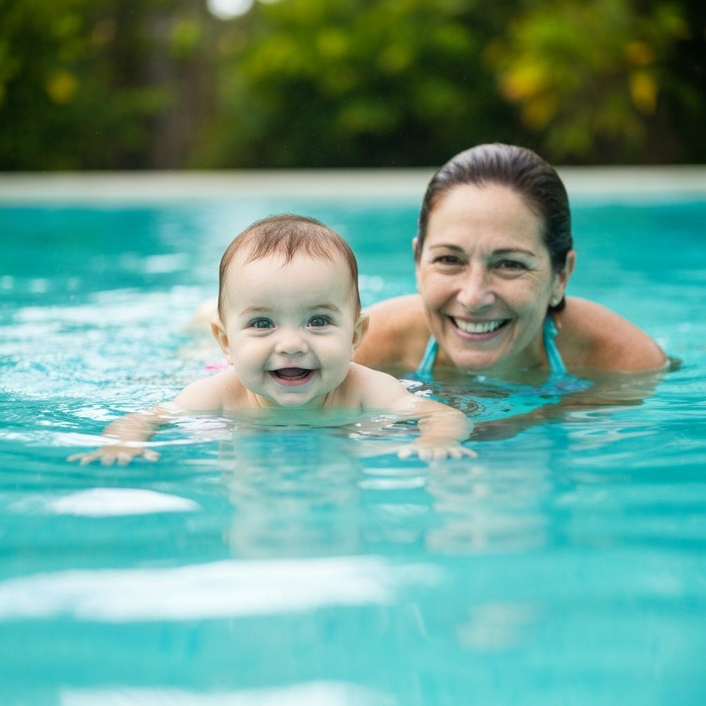 Stastne babatko plava s rodicom